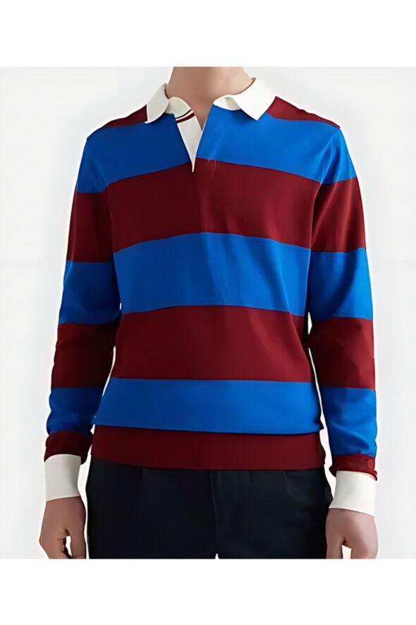 Polo Yaka Erkek Sweat Bordo Mavi - 461